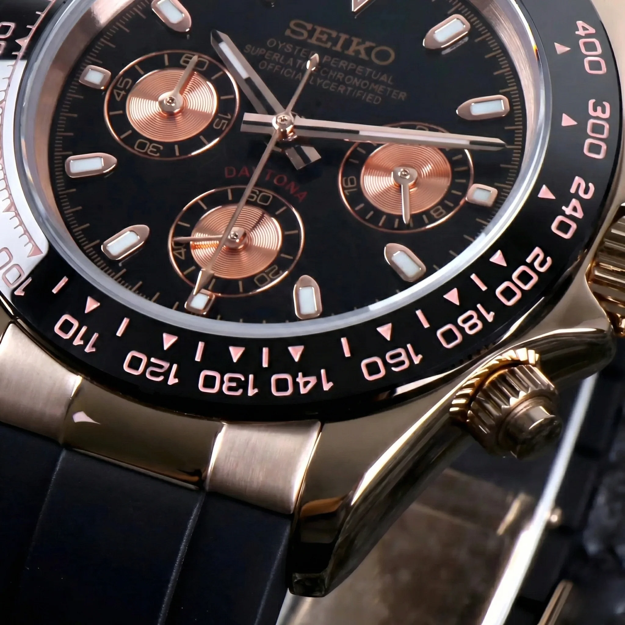 Seitona | Rose Gold Black Rubber
